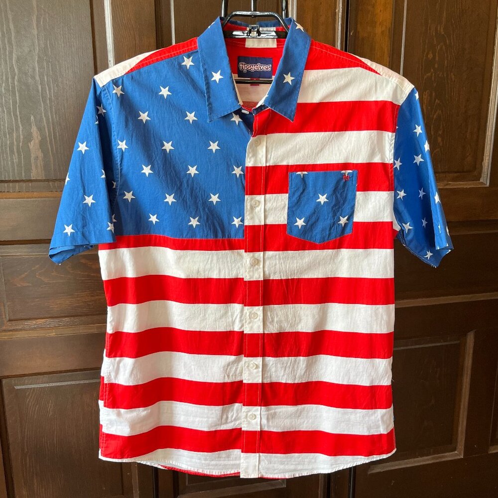 Tipsy Elves American Flag Button Down Shirt NWOT Patriotic USA Men's Size XXL